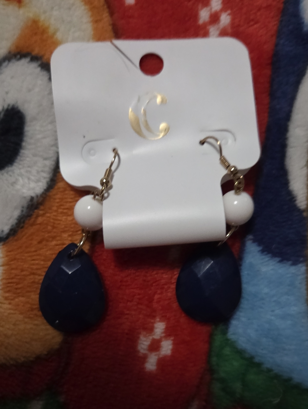 Navy and White Teardrop Bead Earrings NEW